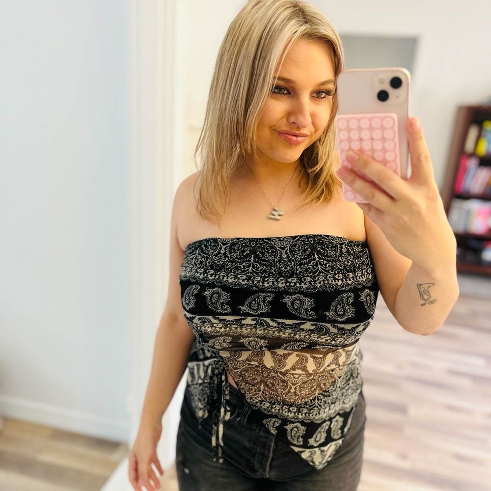 See You Monday Black and White Paisley Tube Top